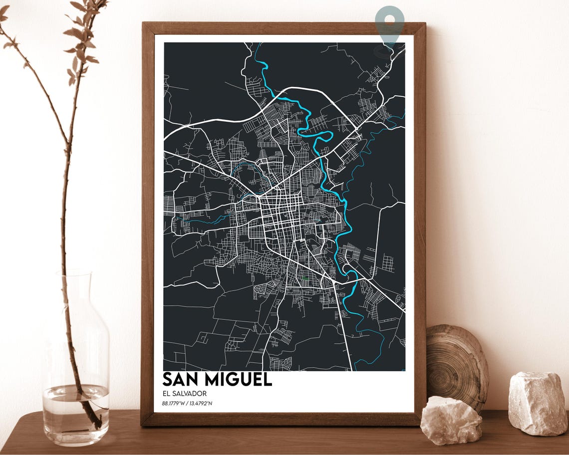 San Miguel El Salvador Dark Charcoal City Map Home Decor Poster
