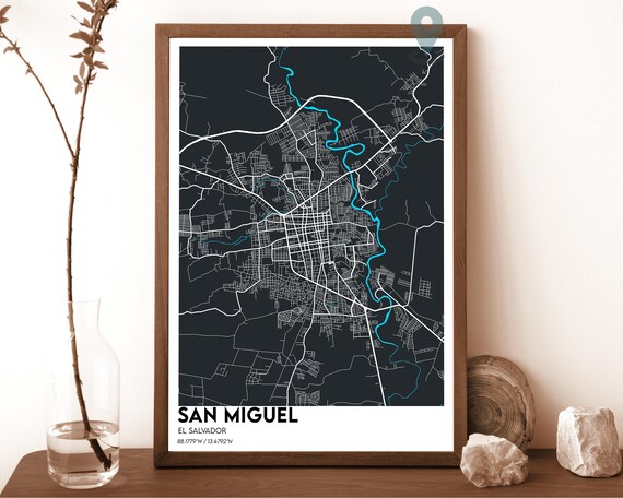 San Miguel El Salvador Dark Charcoal City Map Home Decor Poster