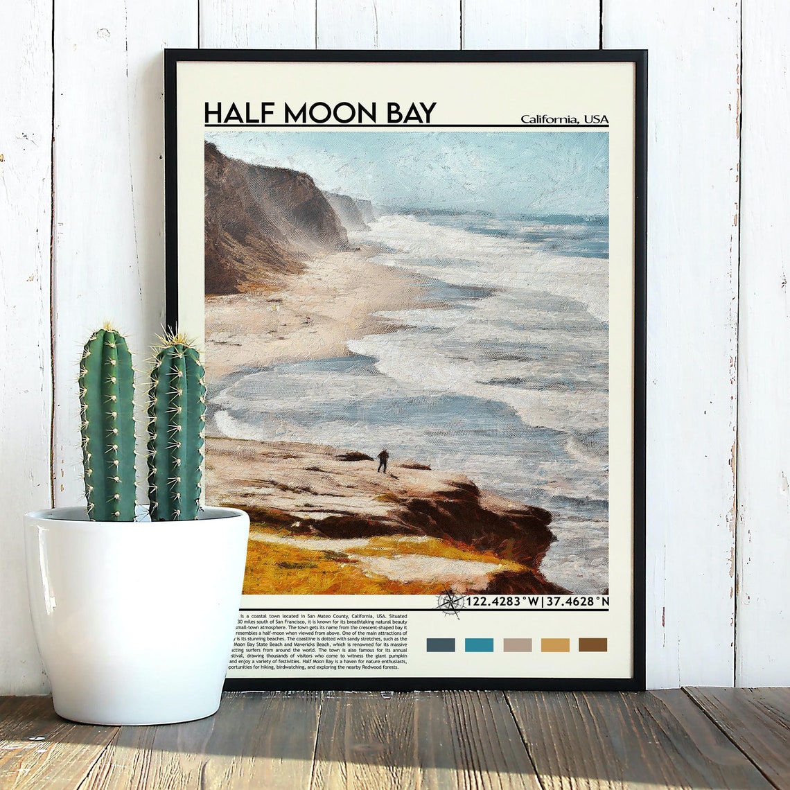 Half Moon Bay California Cliffs Surf Coastline View Travel Poster - Image 3