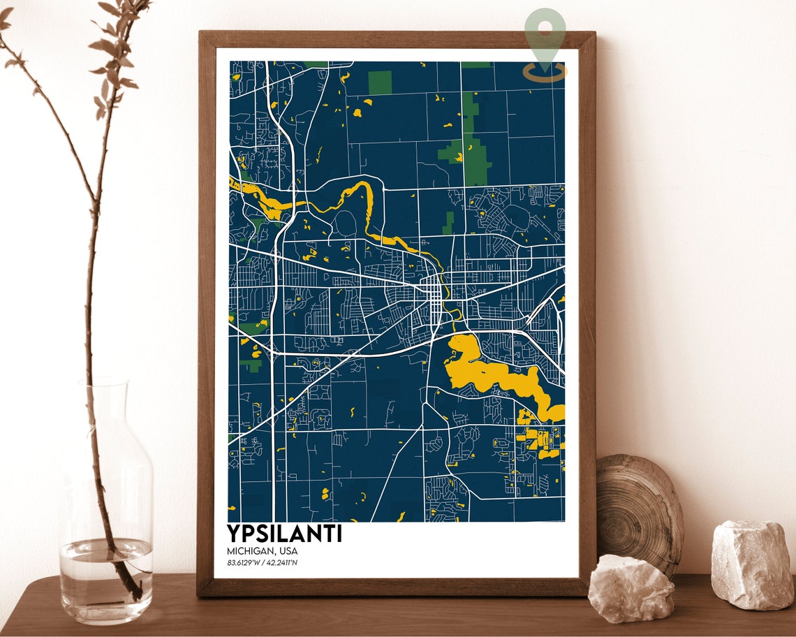 Ypsilanti Michigan Forest Green Orange Modern City Map Poster - Image 6