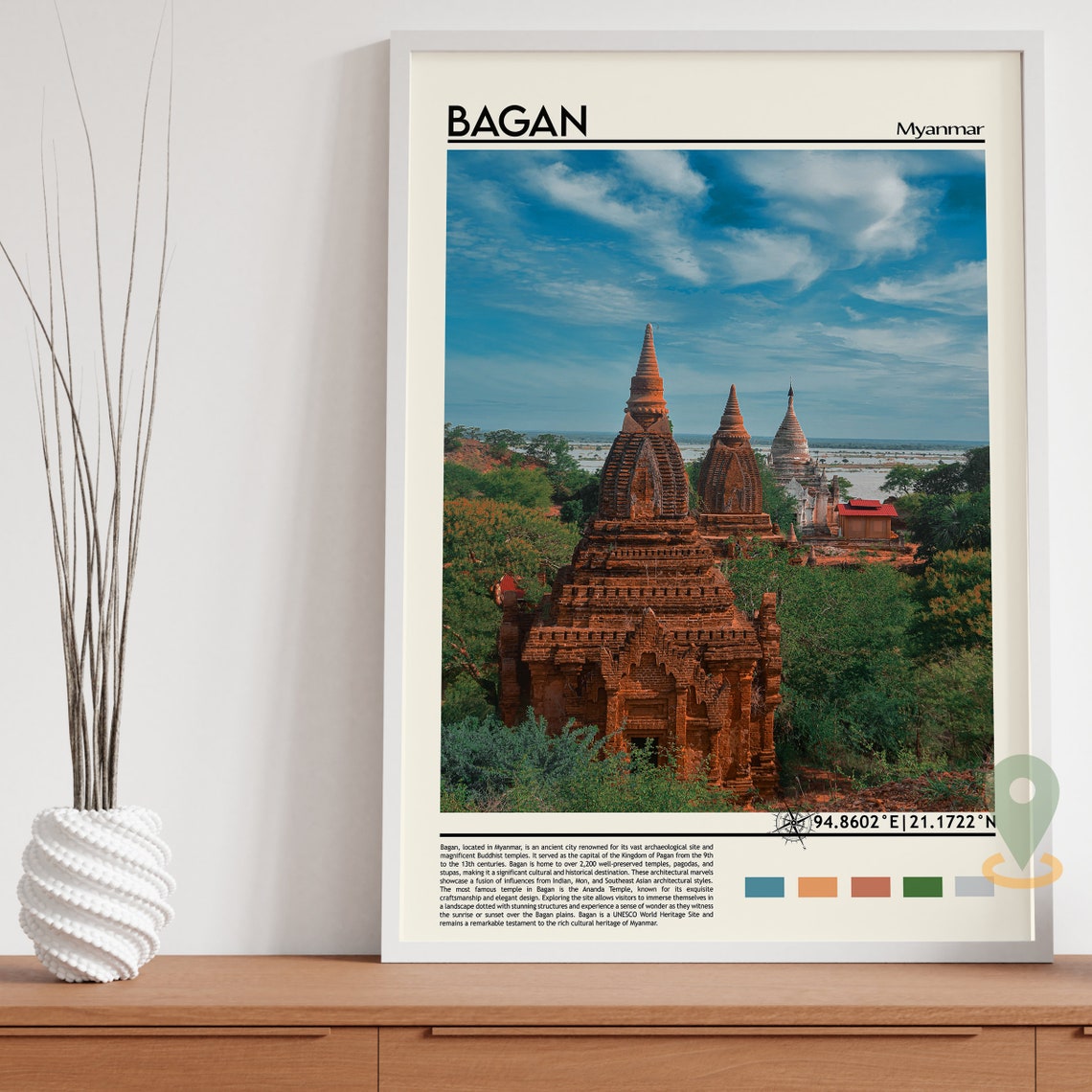 Bagan Myanmar Ancient Buddhist Temples Plains View Travel Poster - Image 5
