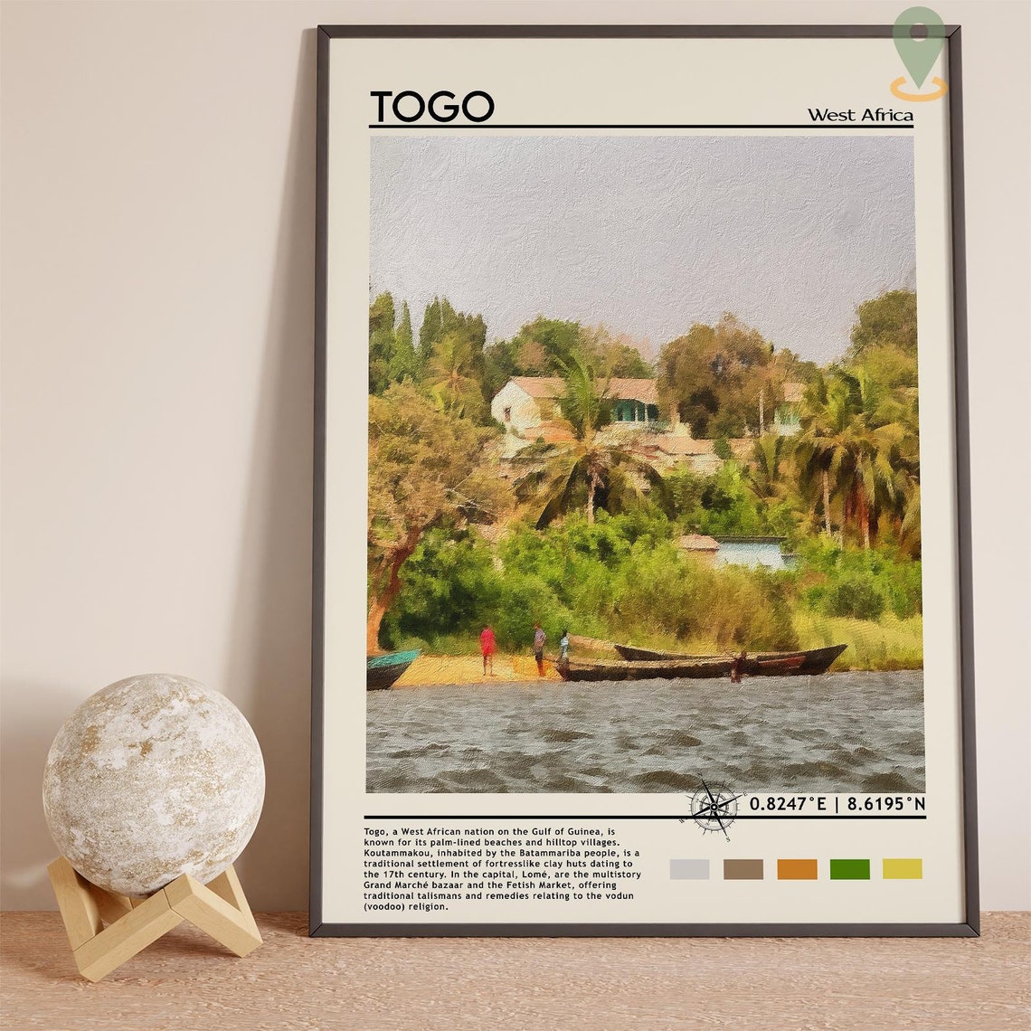 Togo West Africa Riverside Village Canoes Vintage Travel Poster - Image 3