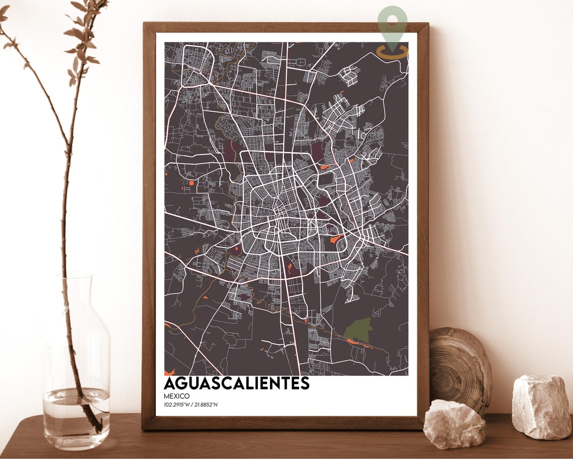 Aguascalientes Mexico Dark Modern Urban City Map Wall Decor Poster - Image 5