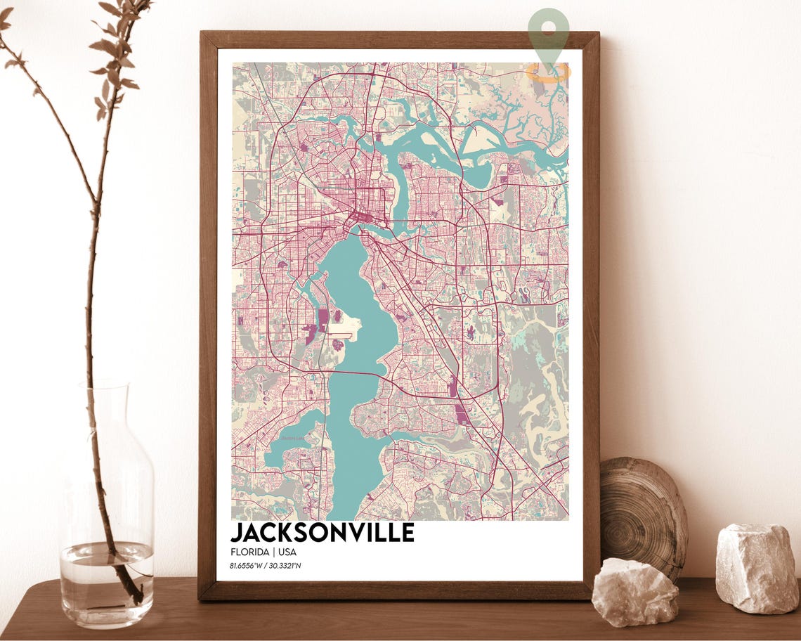 Jacksonville Florida Navy Gold Modern Minimalist City Map Wall Art - Image 4