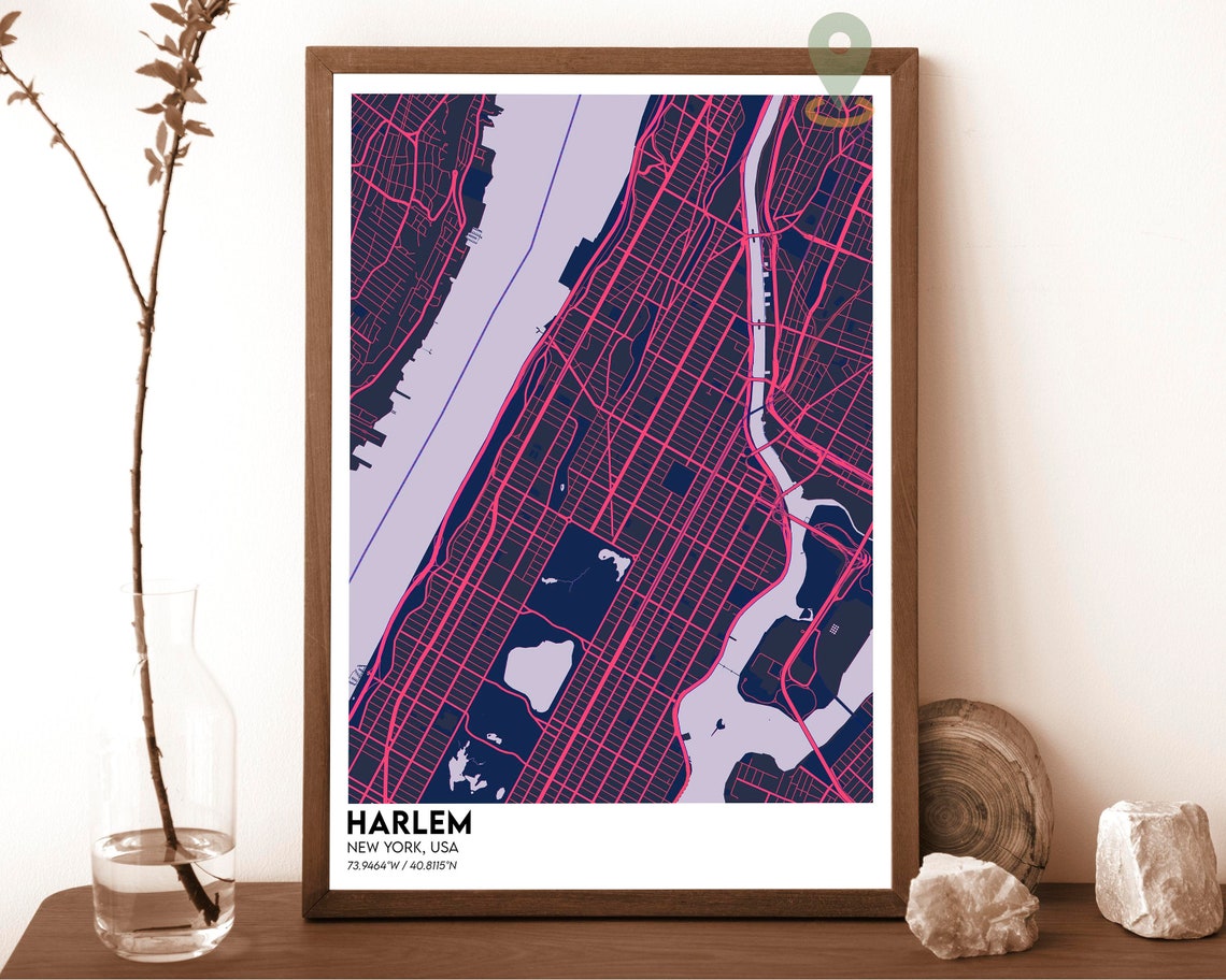 Harlem New York City Map Navy Gold Street Grid Travel Poster - Image 2