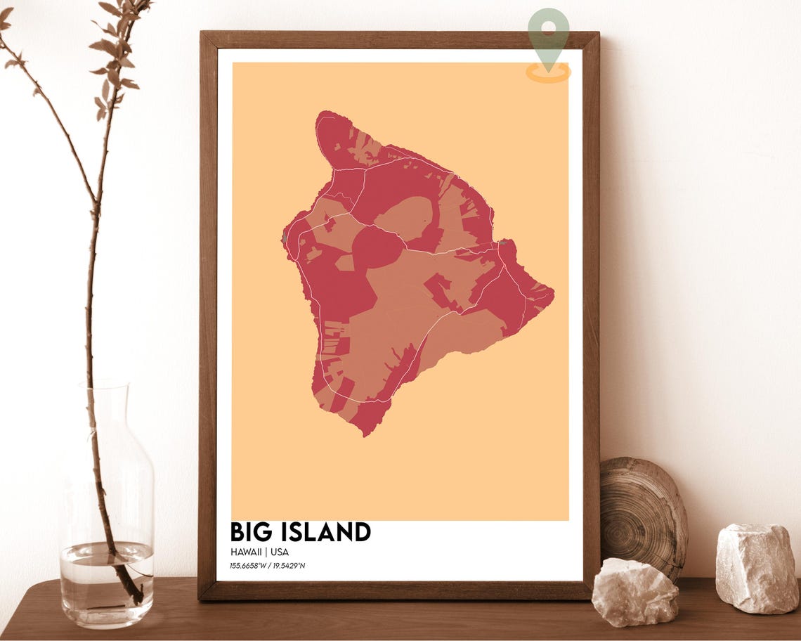 Big Island Hawaii Mustard Yellow Minimalist Island Map Poster - Image 2