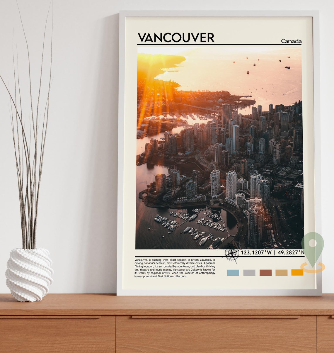 Vancouver Canada Bold Sunset Harbor Skyline Aerial Photo Poster - Image 5