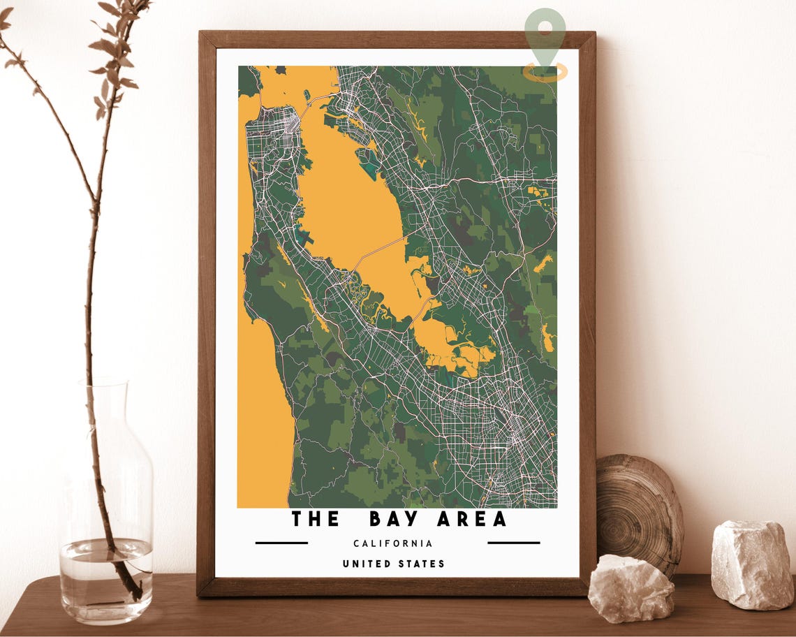 The Bay Area California City Map Art Poster Navy Green Decor - Image 3