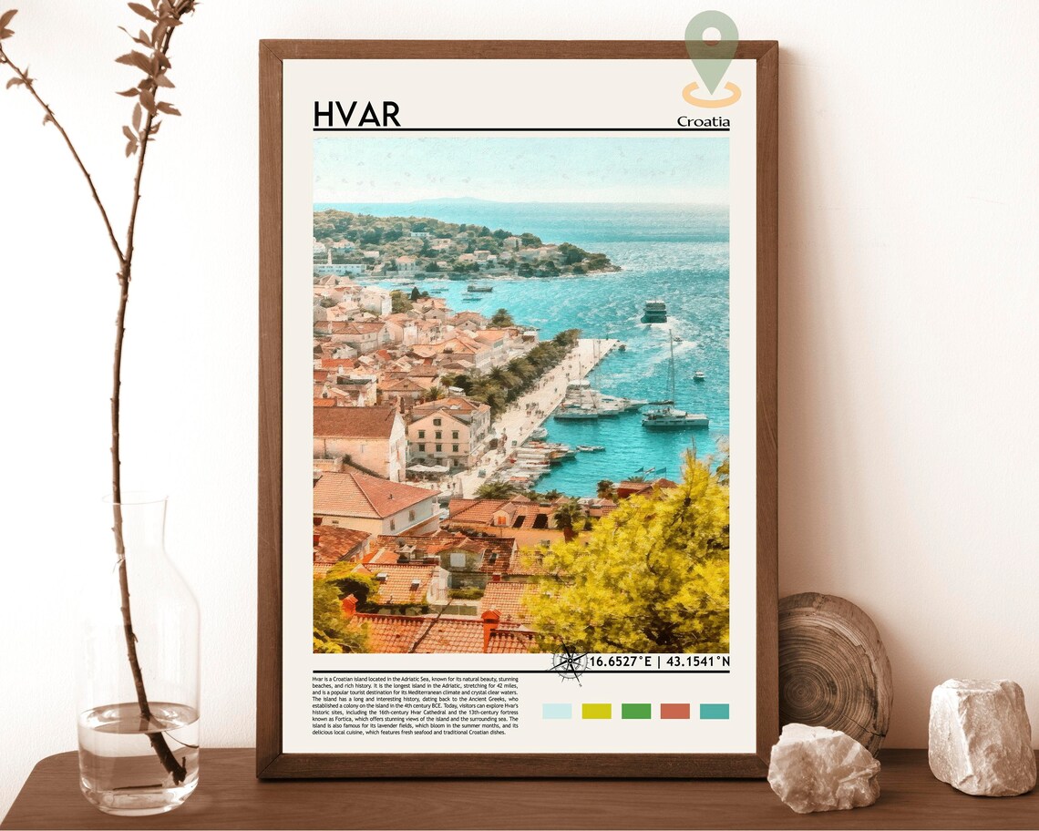 Hvar Croatia Island Harbor Minimalist Travel Wall Decor Poster