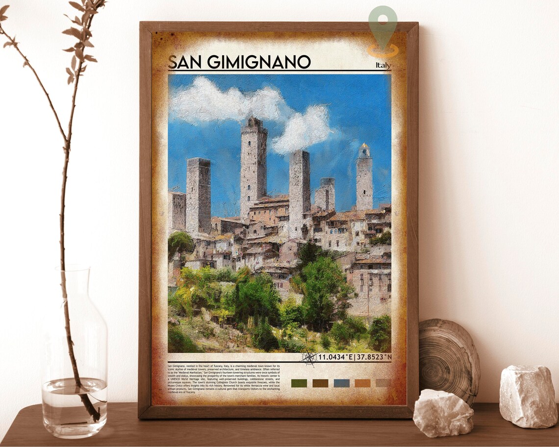 San Gimignano Italy Medieval Stone Towers Tuscan Town Art Poster - Image 6