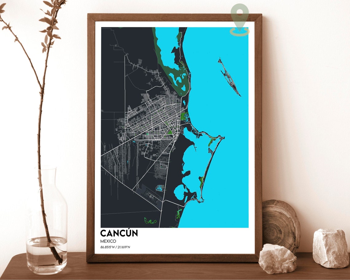 Cancun Mexico Navy Blue Caribbean Coast Modern City Map Design Poster - Image 6