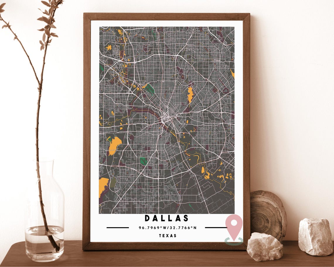 Dallas Texas Black And White City Street Map Coordinates Travel Poster - Image 5