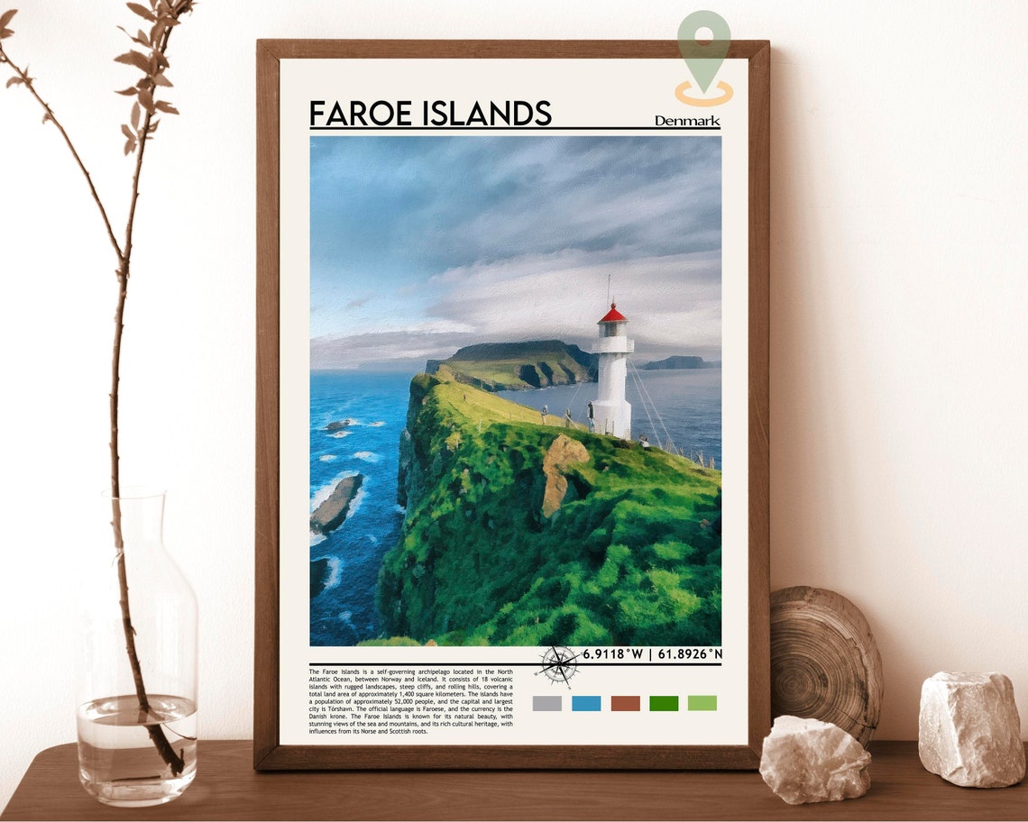 Faroe Islands Denmark Lighthouse Cliff Ocean Landscape Poster