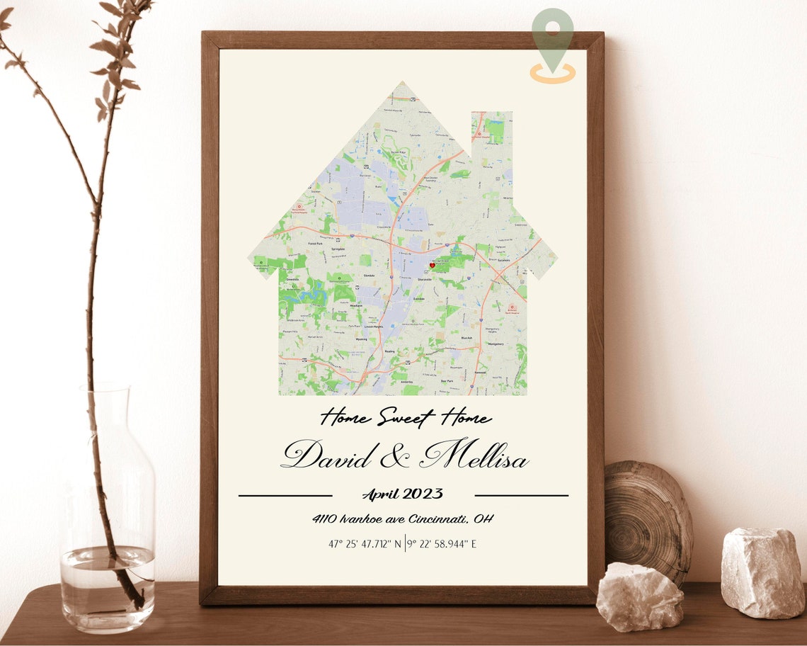Personalized Home Sweet Home House Shaped Cincinnati Map Print