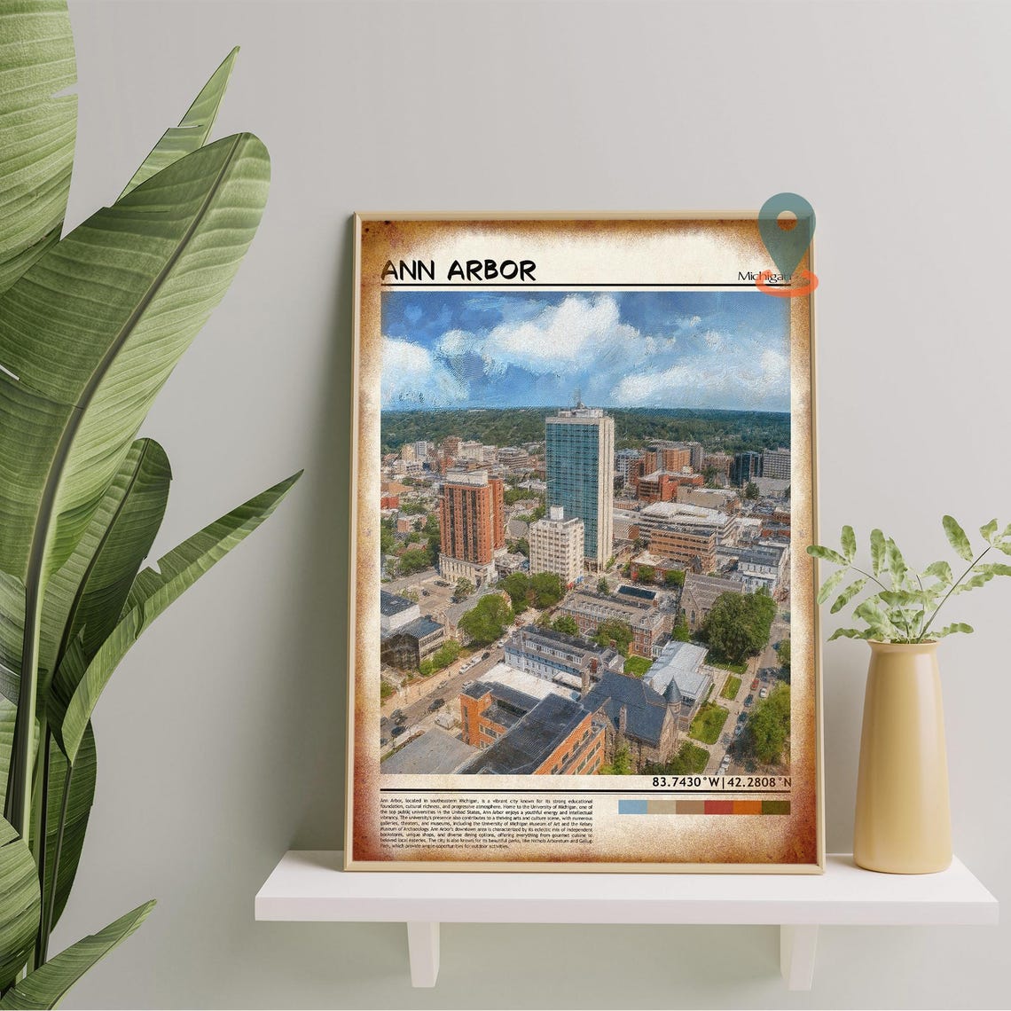 Ann Arbor Michigan Downtown Aerial Summer Skyline Travel Poster - Image 4