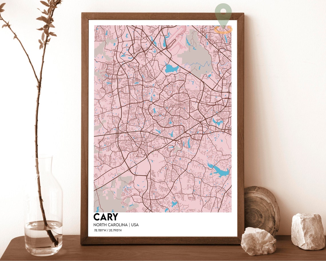 Cary North Carolina City Map Poster Minimalist Navy Street Art - Image 4