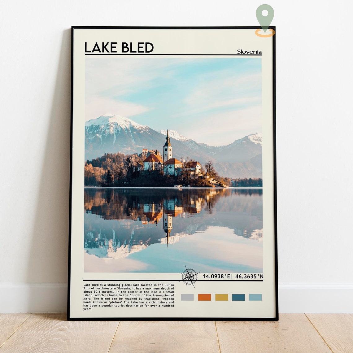 Lake Bled Slovenia Island Church Reflection Snowy Peaks Travel Poster - Image 3