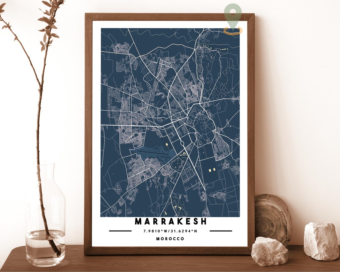 Marrakesh Morocco City Street Map Modern Navy Art Print for Moroccan Style Decor - Image 5