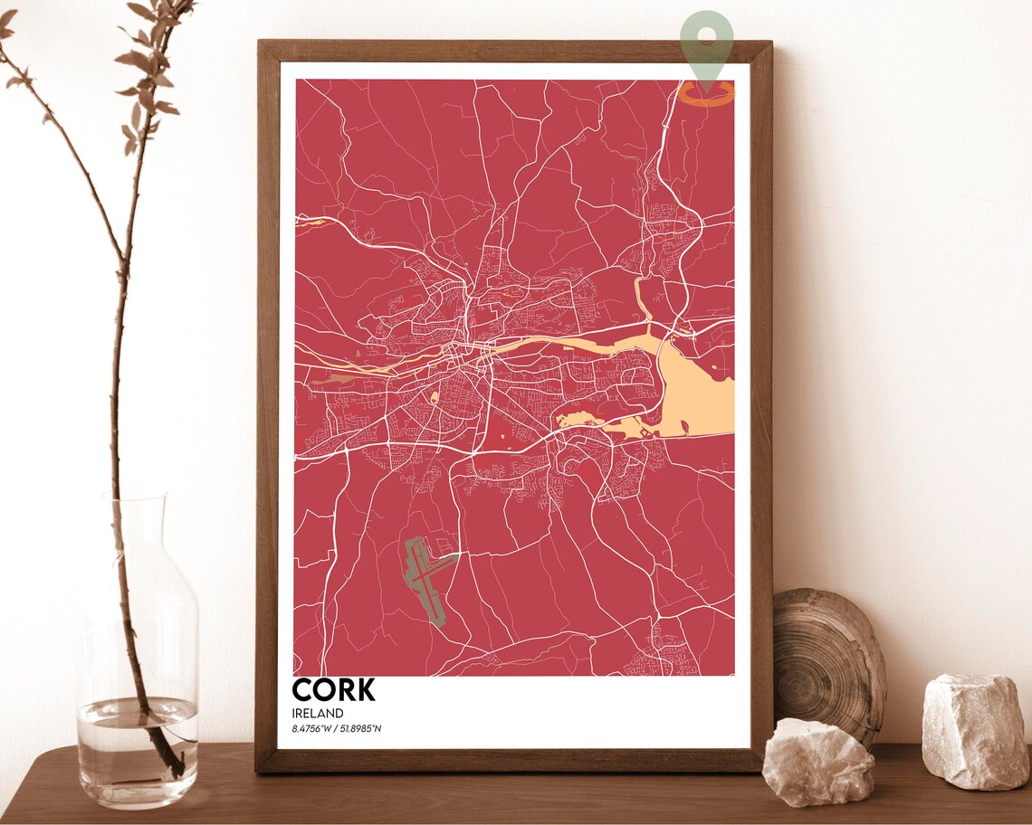 Cork Ireland City Street Map Modern Dark Art Print for Irish Wall Decor - Image 4