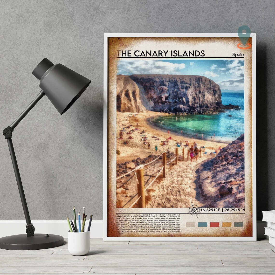 Canary Islands Spain Rocky Cove Beach Cliffs Travel Photo Poster - Image 4