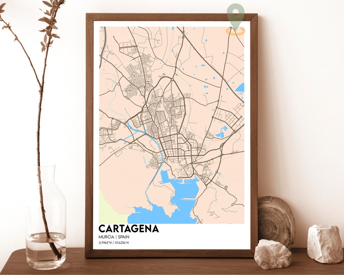 Cartagena Spain City Map Poster Charcoal and Orange Modern Art - Image 4