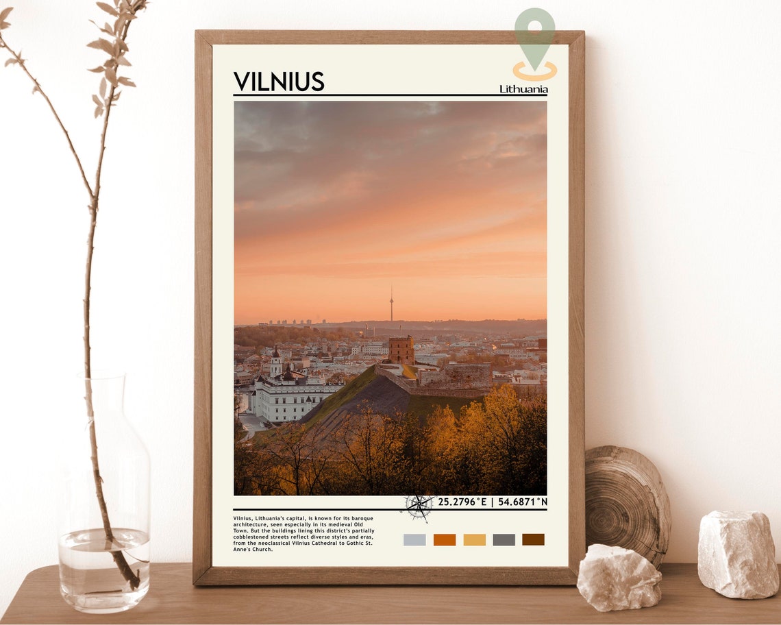 Vilnius Lithuania Sunset Skyline Gediminas Tower Cityscape Poster