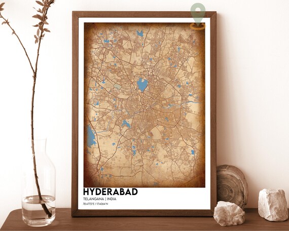 Hyderabad Telangana India Vintage City Map Sepia Antique Poster