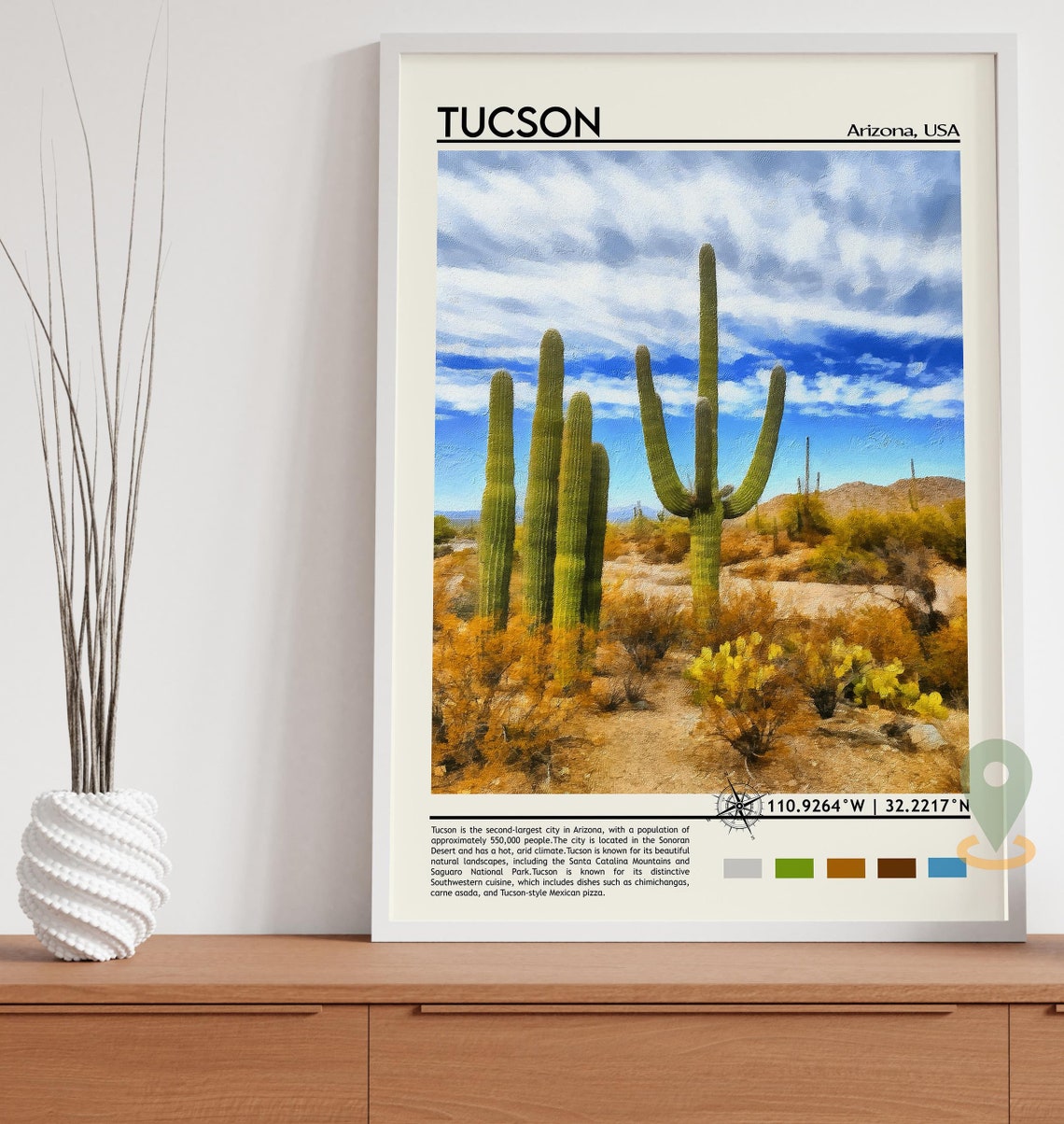 Tucson Arizona Saguaro Cactus Desert Landscape Painting Poster - Image 5