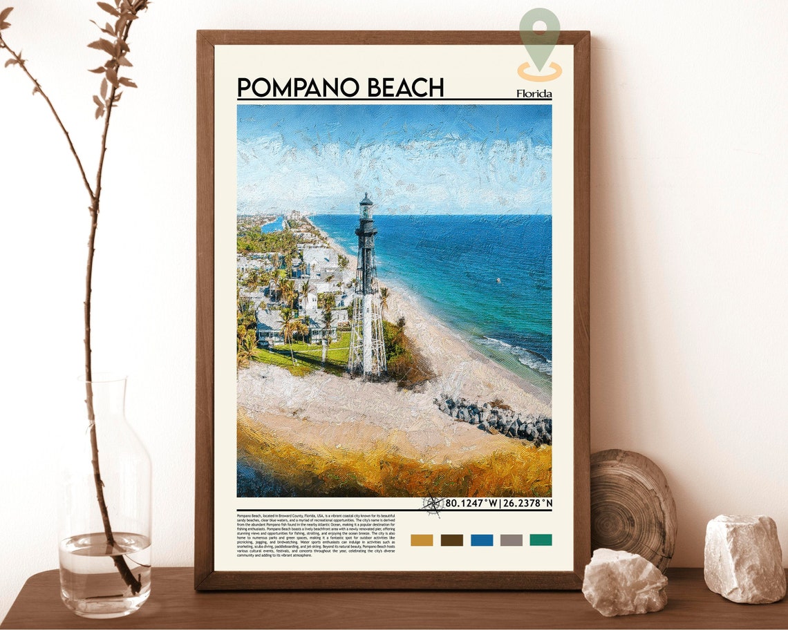 Pompano Beach Florida Lighthouse Aerial Coastline Ocean Poster