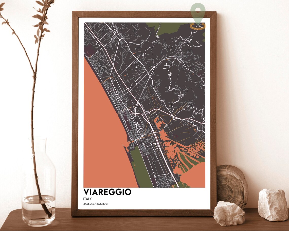 Viareggio Italy Coastal City Map Poster Cream Burgundy Art Style - Image 4