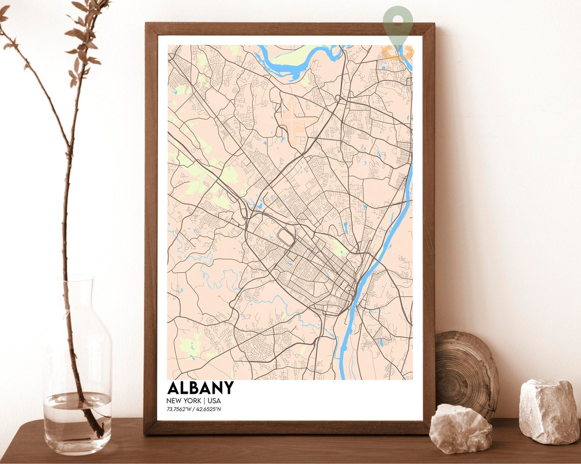 Albany New York Hudson River Dark Blue City Street Map Poster - Image 4