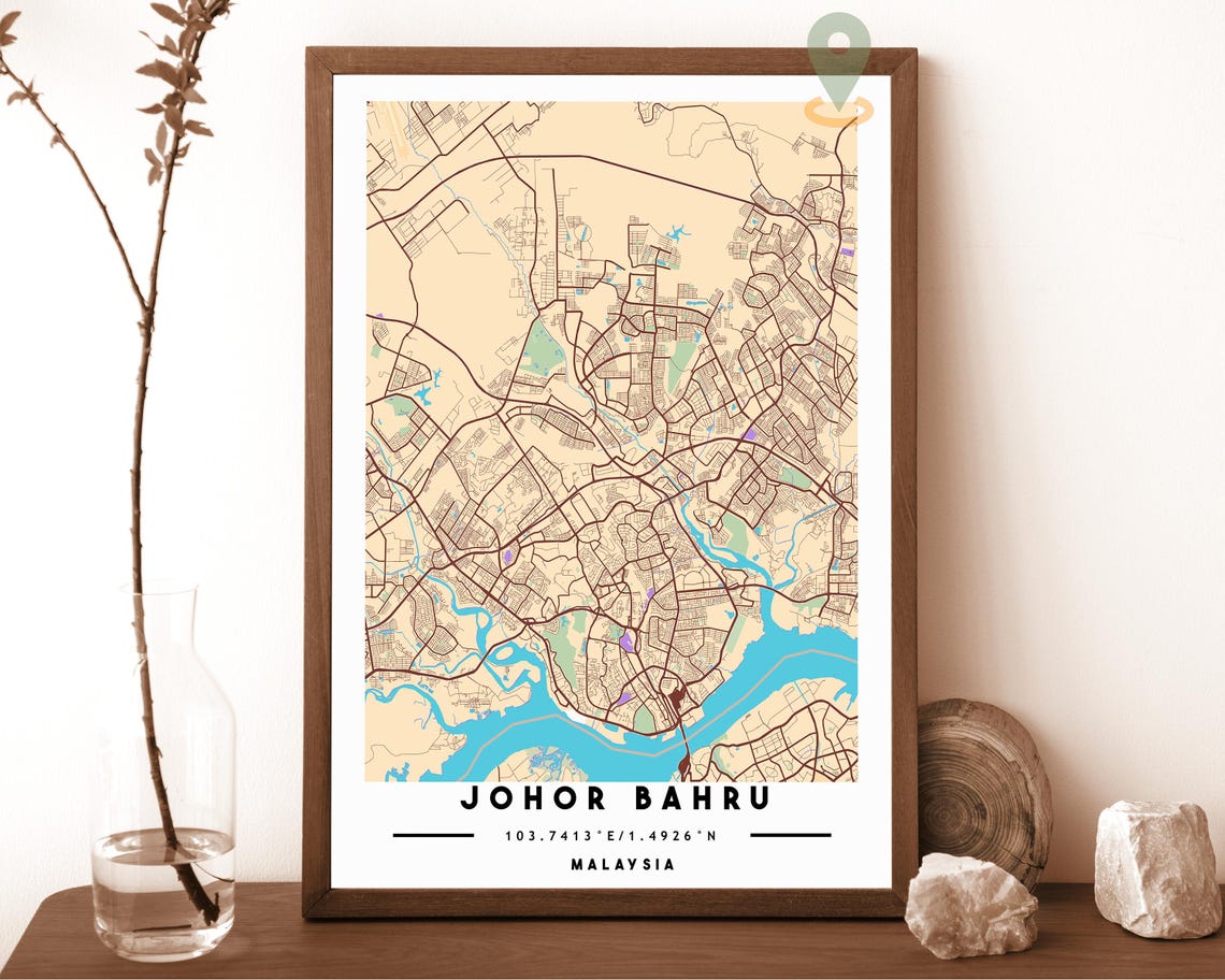 Johor Bahru Malaysia City Street Map Teal Orange Poster Decor - Image 4
