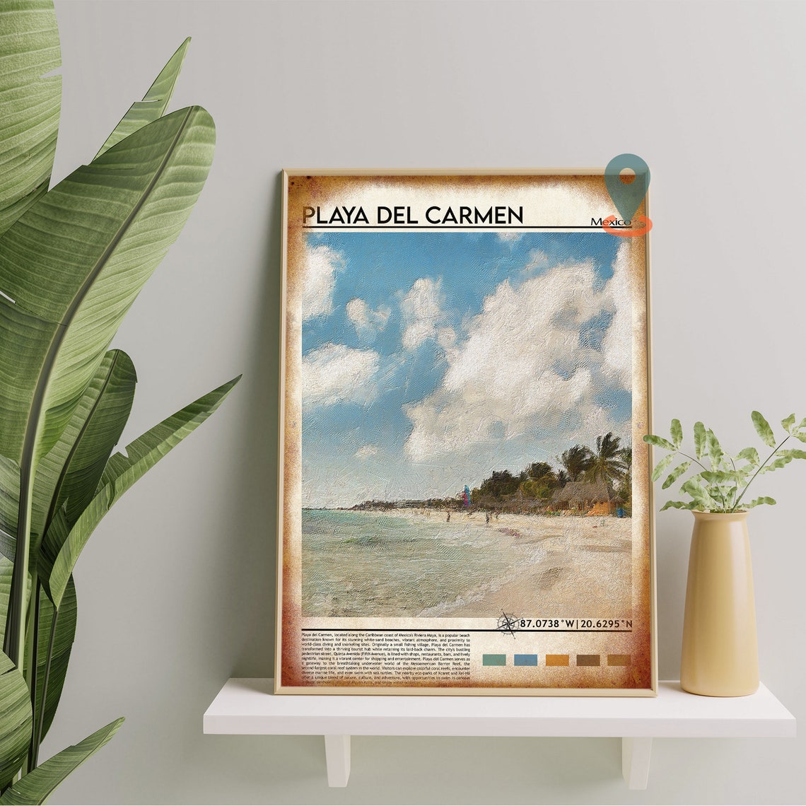 Playa del Carmen Mexico Caribbean Beach Watercolor Travel Poster - Image 4