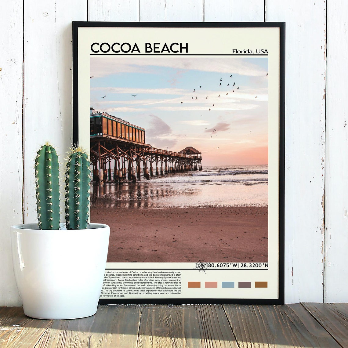 Cocoa Beach Florida Pink Sand Sunset Pier Ocean Travel Poster - Image 5