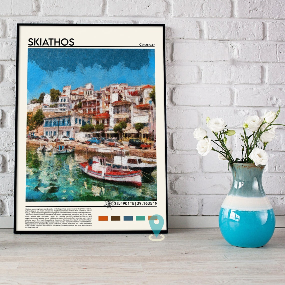 Skiathos Greece Harbor Boats Colorful Seaside Aegean Travel Poster - Image 3