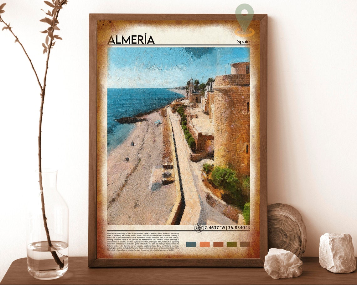 Almeria Spain Coastal Beach Historic Stone Tower Travel Poster - Image 6