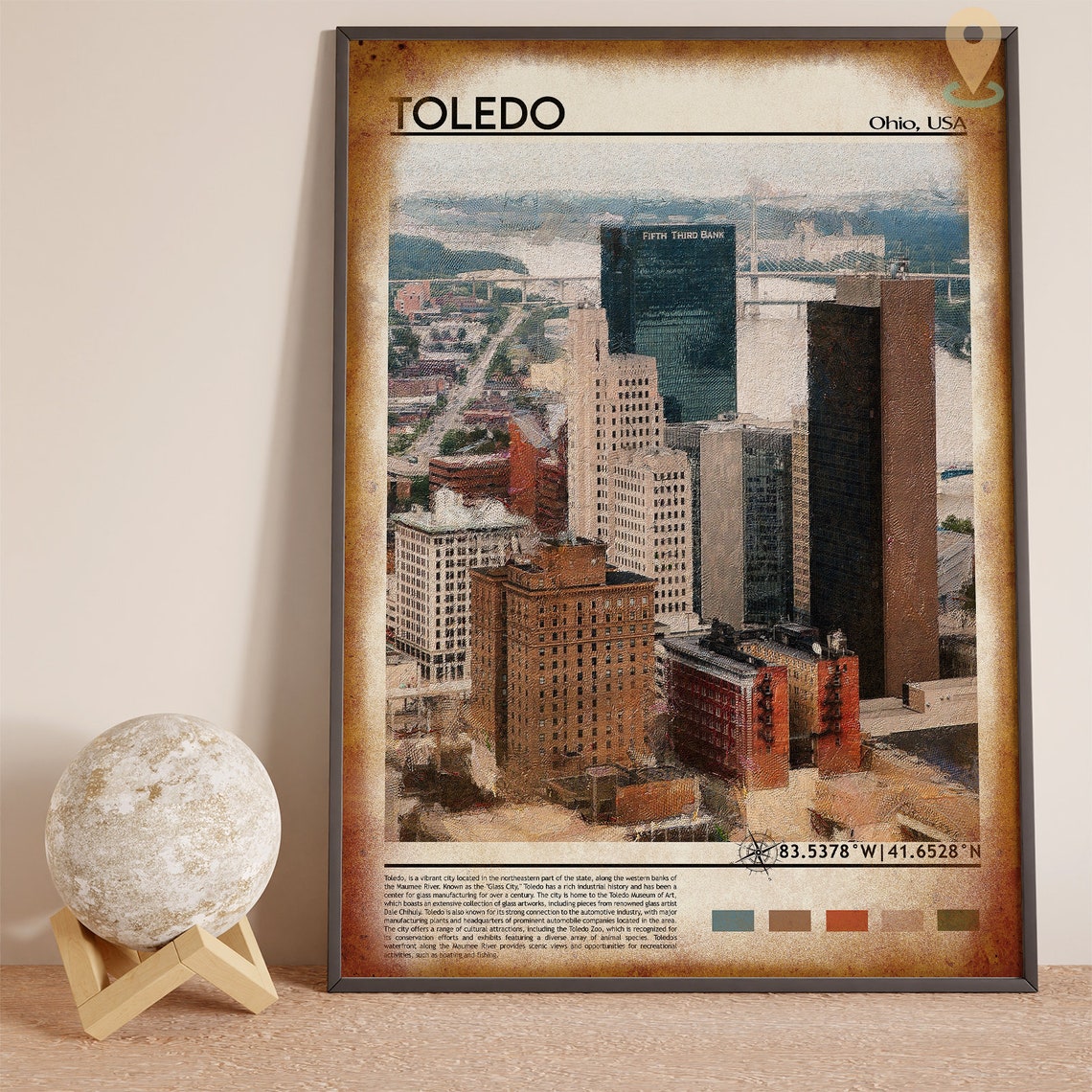 Toledo Ohio Downtown Skyline River View Painterly Art Poster - Image 4