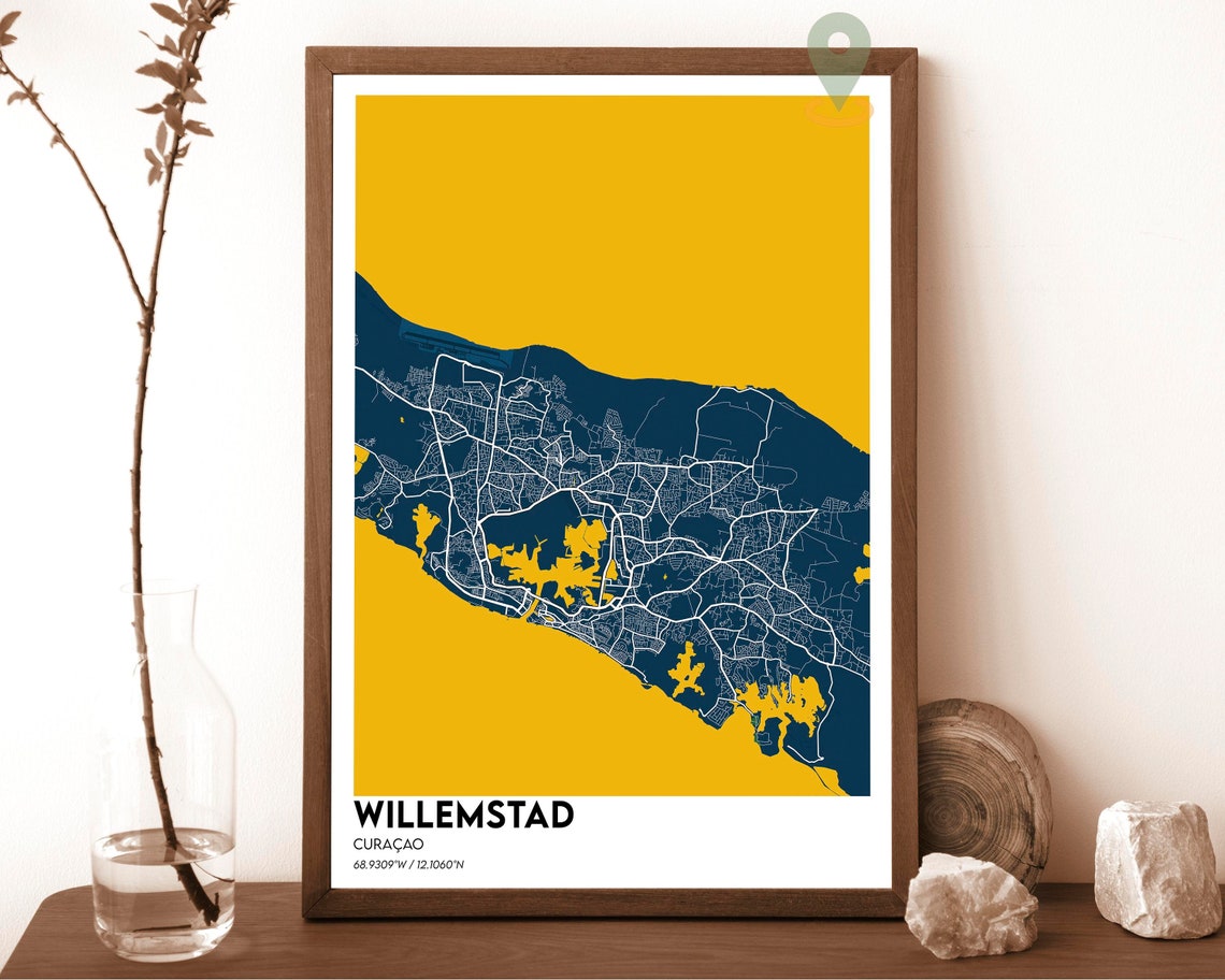 Willemstad Curacao Teal Cream Caribbean City Map Line Poster - Image 2