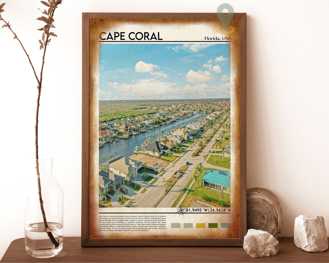 Cape Coral Florida Waterfront Canals Aerial View Travel Poster - Image 6
