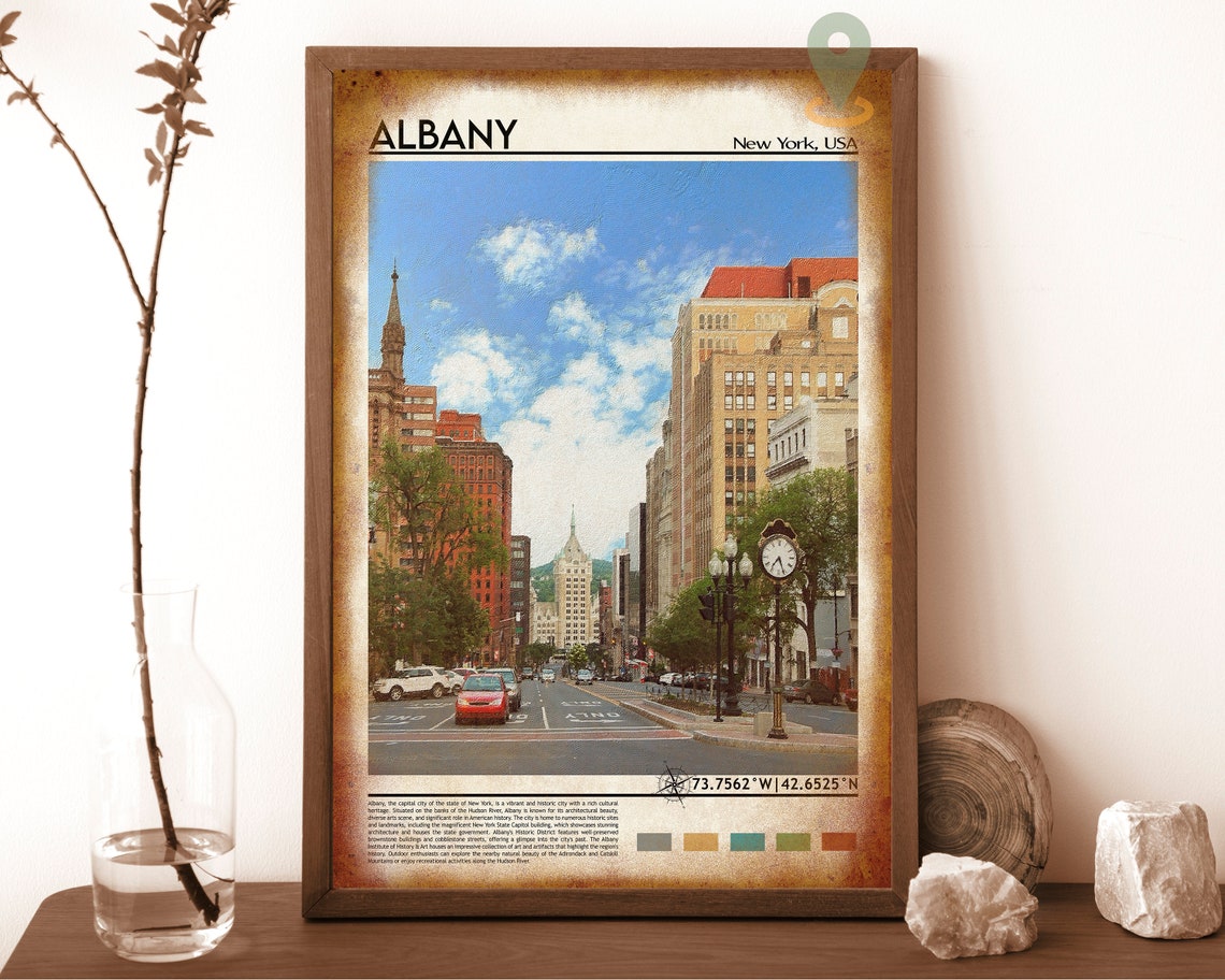 Albany New York Downtown Street Historic Buildings Clock Tower Poster - Image 6