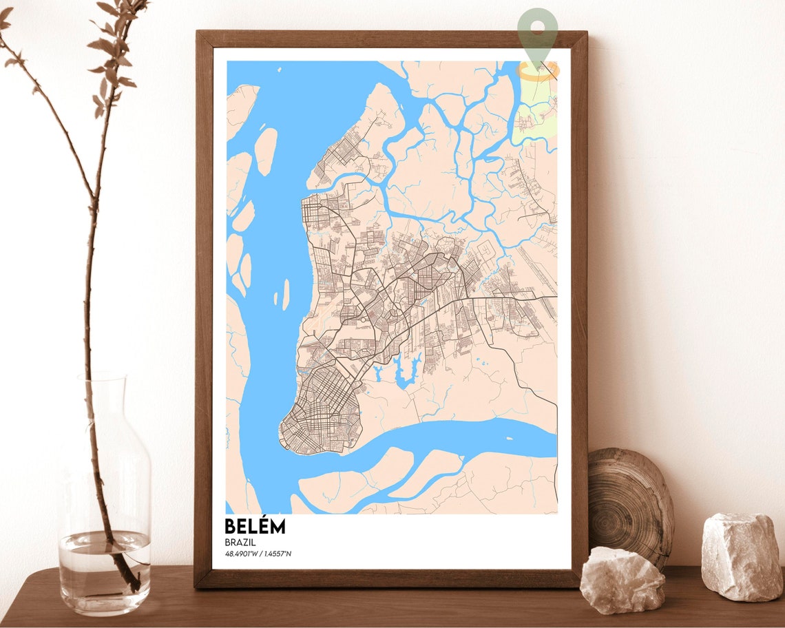 Belem Brazil Navy Gold Bold Amazon Riverfront City Map Poster - Image 3
