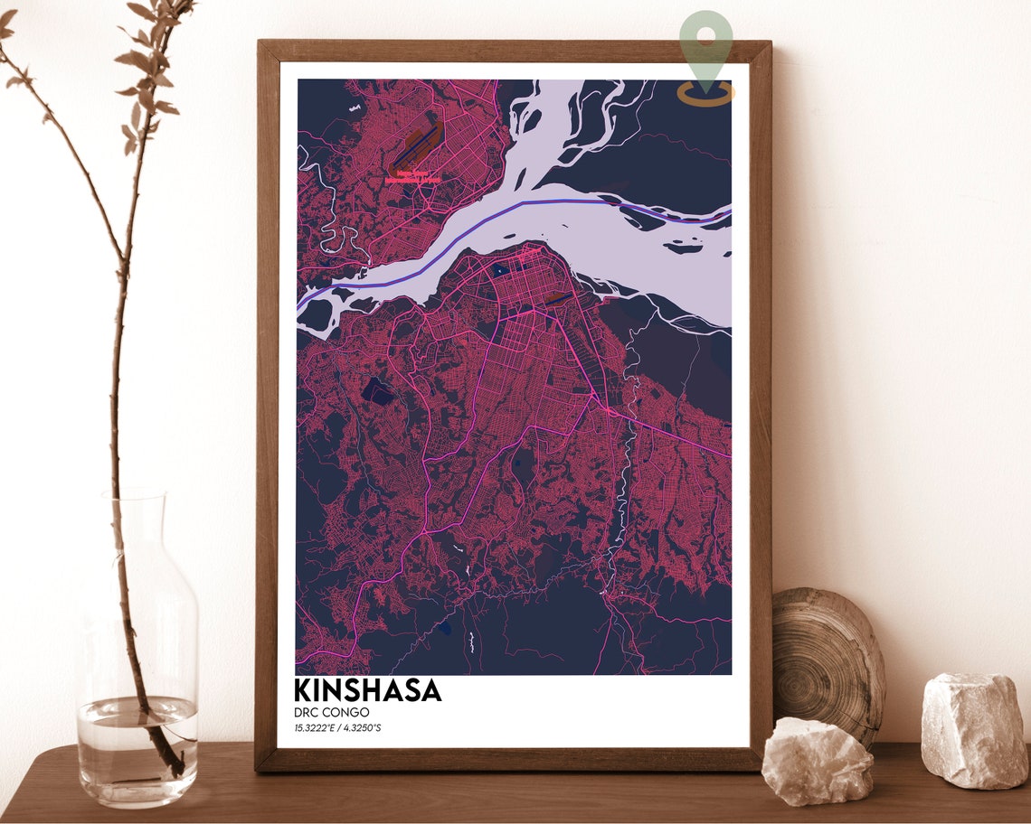 Kinshasa DRC Congo City Street Map Art Geography Travel Poster - Image 2
