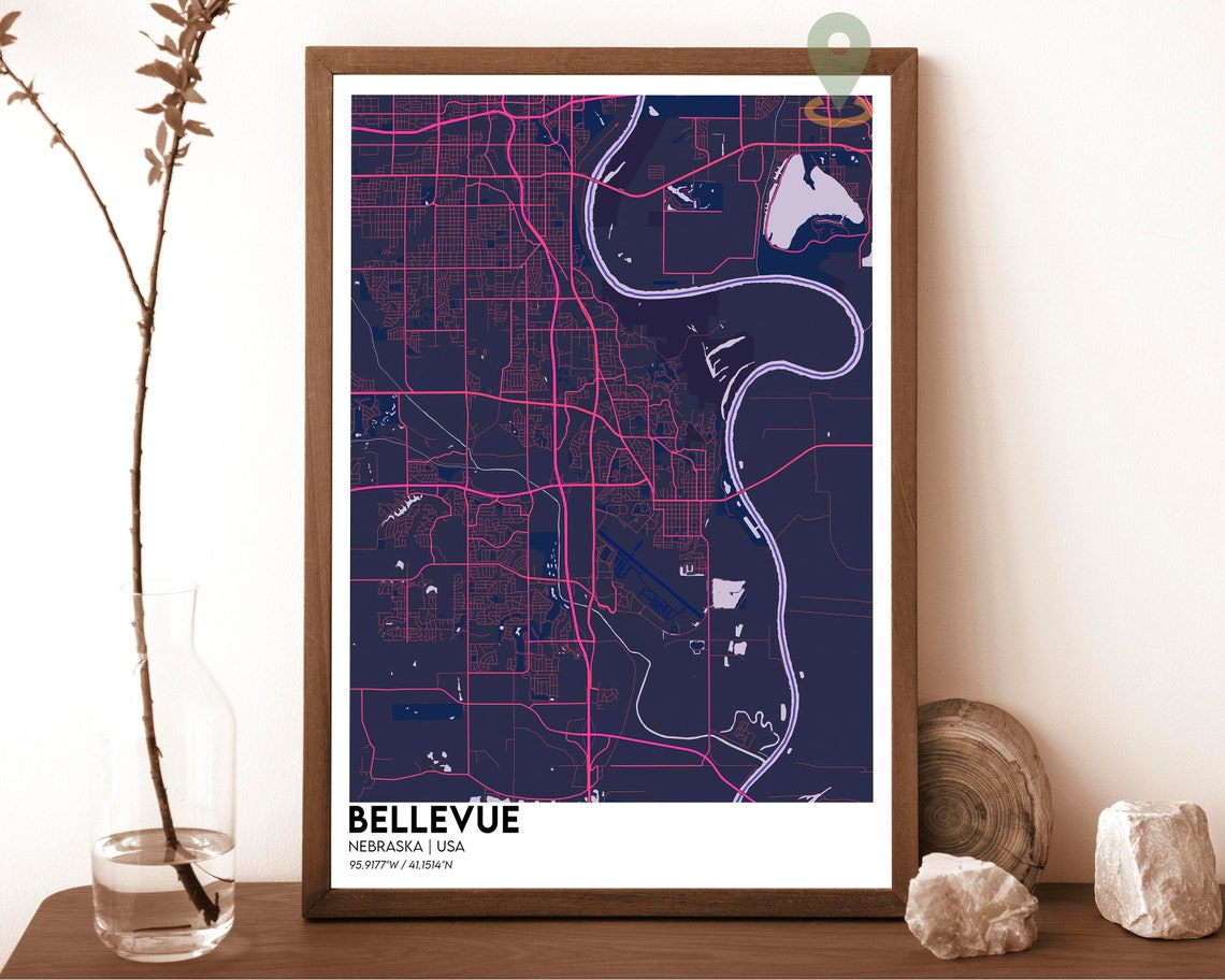 Bellevue Nebraska USA Vintage Parchment City Map River Art Poster - Image 2