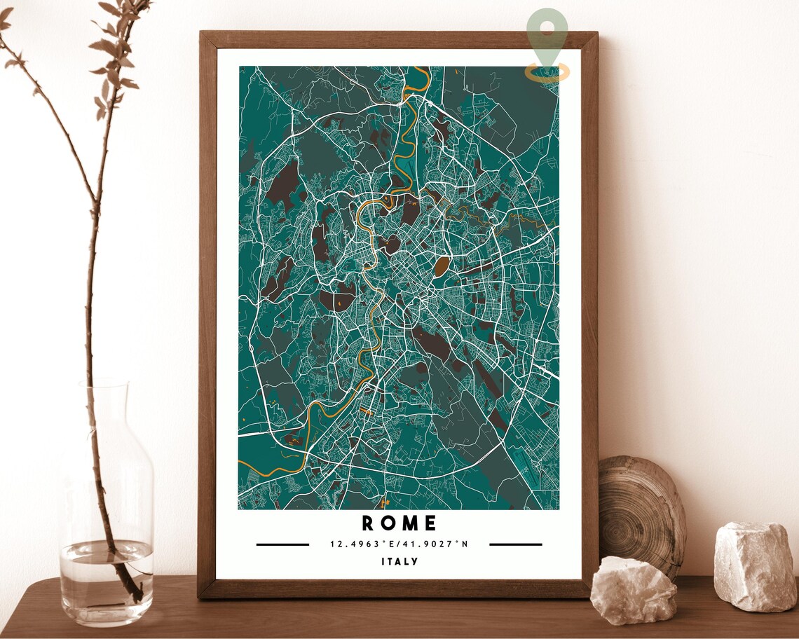 Rome Italy Street Map Dark Blue Minimalist Cartography Poster - Image 3