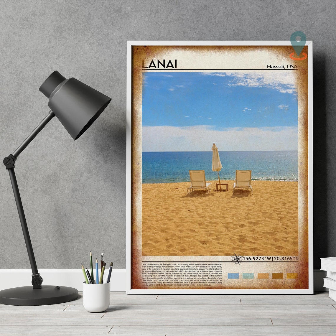 Lanai Hawaii Beach Chairs Umbrella Tropical Sand Island Poster - Image 4