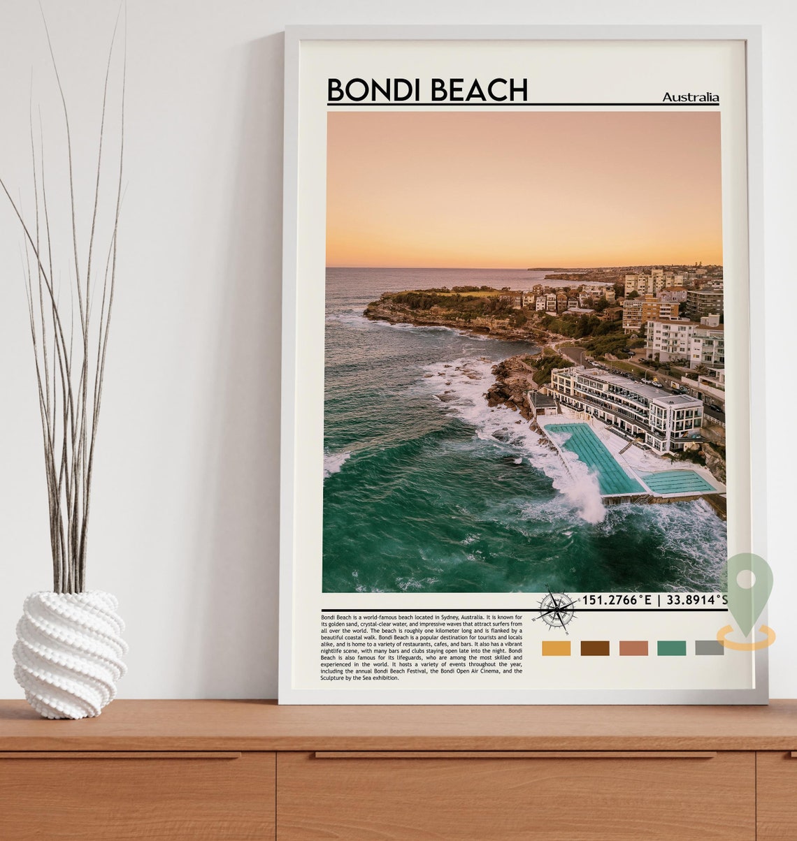 Bondi Beach Sydney Australia Golden Sunset Coastal Beach Travel Poster - Image 5