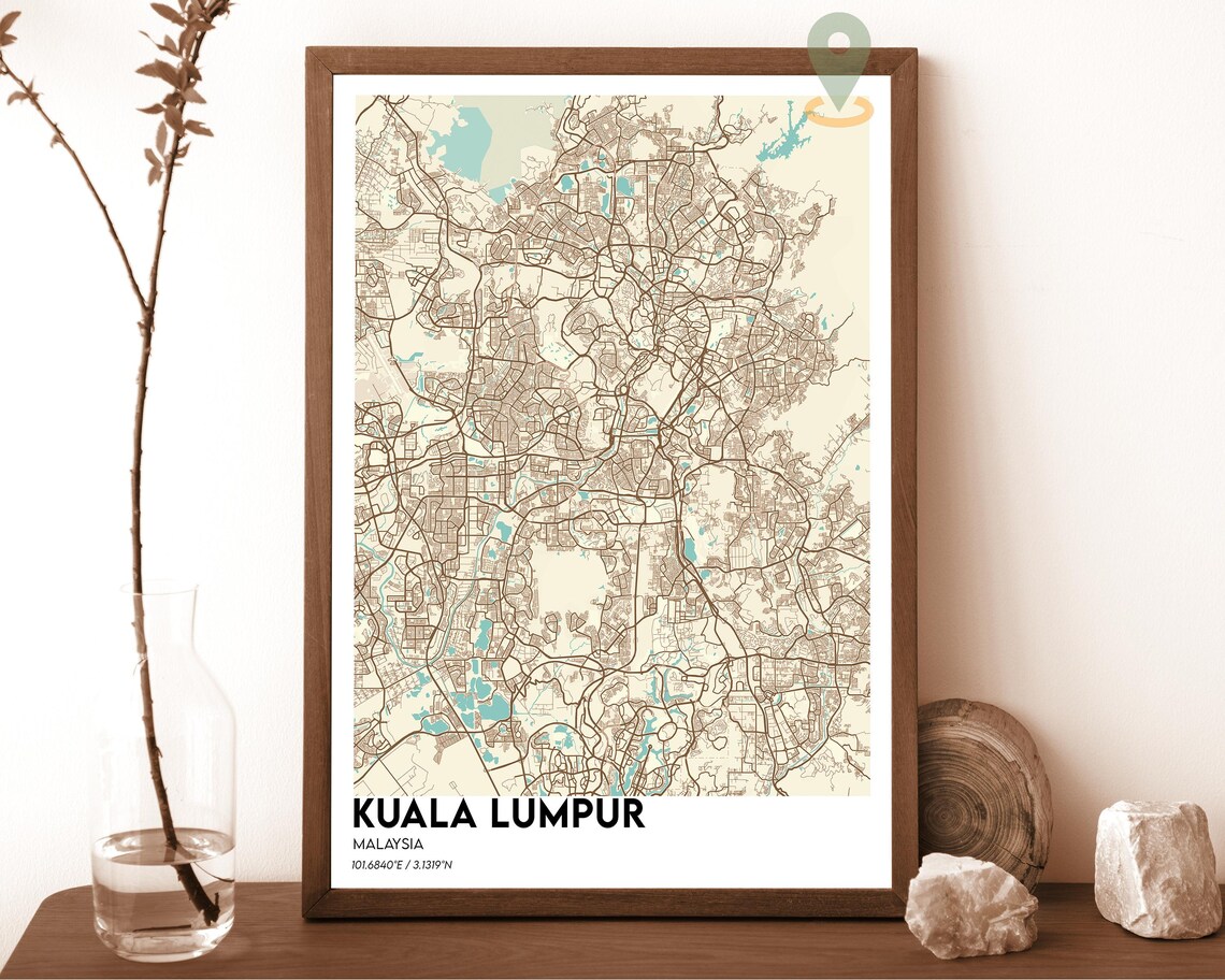 Kuala Lumpur Malaysia City Map Beige Vintage Street Style Poster