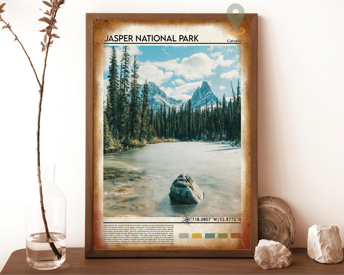 Jasper National Park Canada Snowy Mountain Lake Forest Travel Poster - Image 6