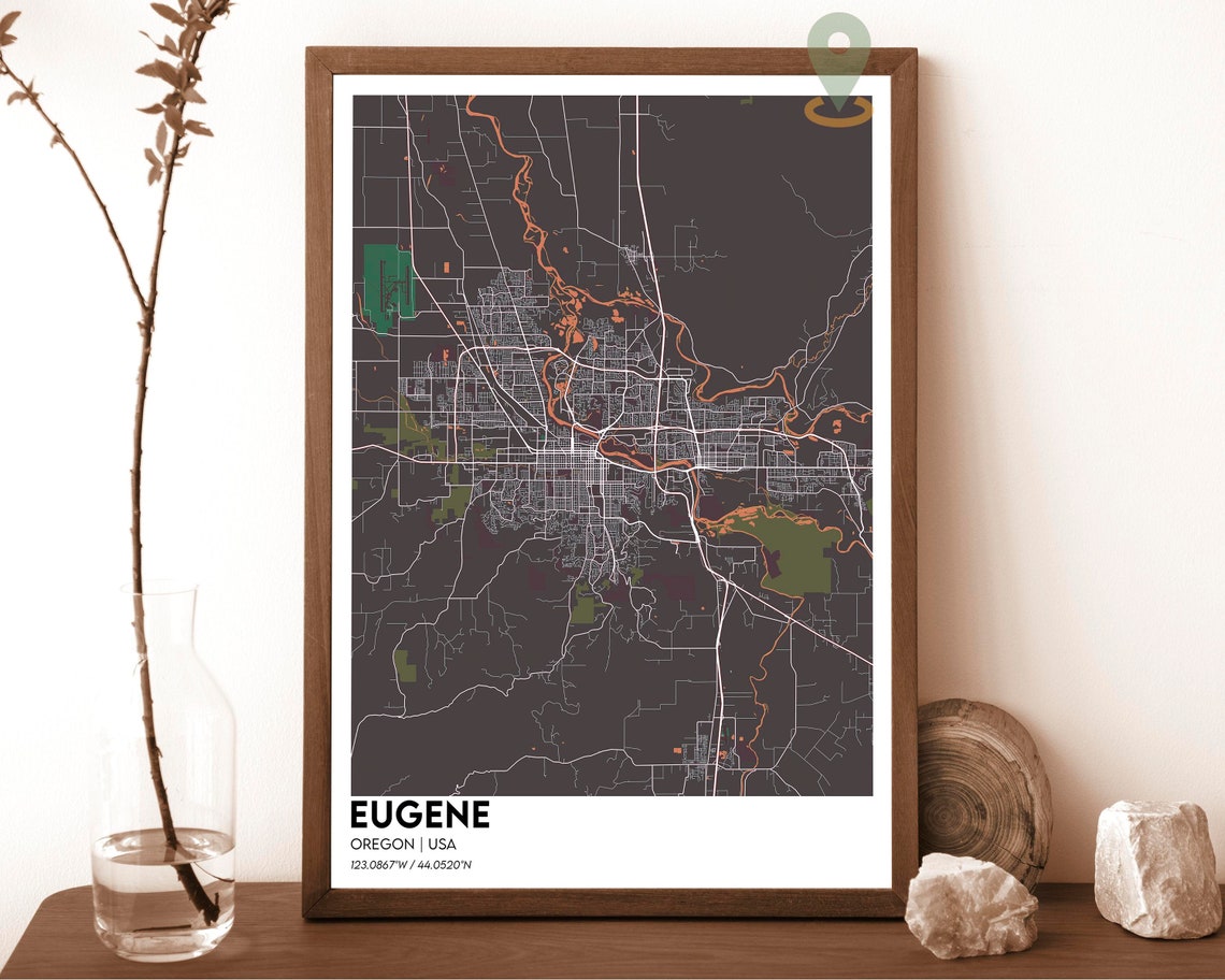 Eugene Oregon USA Night Street Map Dark Modern City Art Poster - Image 3