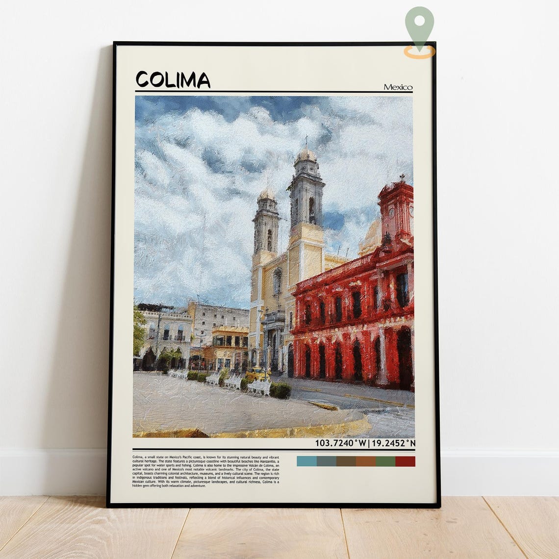 Colima Mexico Cathedral Colonial Plaza Painted Travel Poster - Image 4